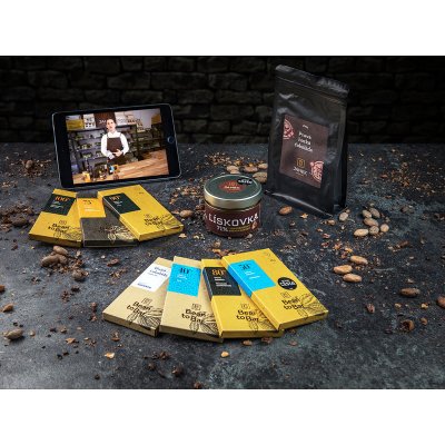 Domácí degustace čokolády s čokoládovnou Janek krabice osmi čokolád a oříškového krému – Zboží Mobilmania