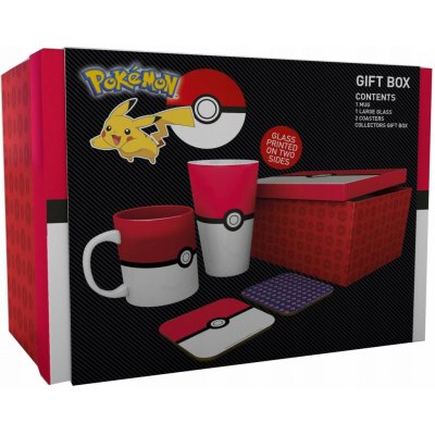 CurePink Dárkový set Pokémon Pokéball sklenice hrnek 300 ml 2 tácky 10 x 10 cm GFB0085 500 ml – Hledejceny.cz