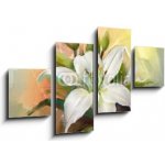 Obraz 4D čtyřdílný - 100 x 60 cm - White lily flower.Flower oil painting Bílá lilie květ. Květinový olejomalba