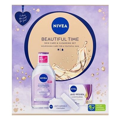 Nivea Beautiful Time : denní pleťový krém Anti-Wrinkle + Contouring SPF30 50 ml + micelární voda Soothing Micellar Water 400 ml – Zboží Mobilmania