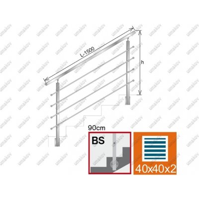 AISI 304 Zábradlí pro schodiště, BS , 40x40x2/4xd12/ AJP/ZBS90-1500 – Zboží Mobilmania