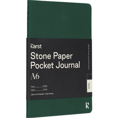 Karst poznámkový blok A6 z kamenného papíru, s měkkou vazbou a kapsou bez linek Tmavě zelená