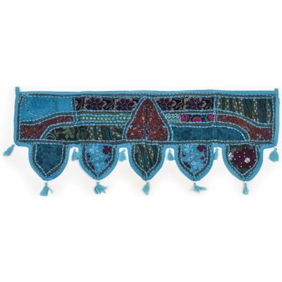 Sanu Babu Tyrkysový závěs nad dveře s výšivkou a třásněmi, 103x36cm (4C) – Zboží Mobilmania