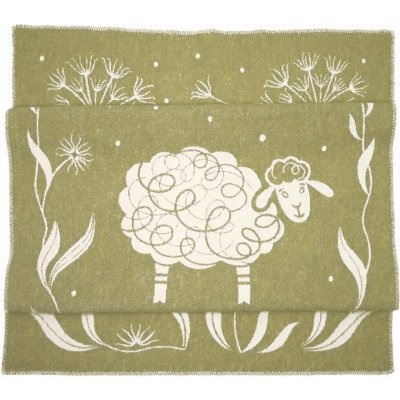 Woolee Vlněný Merino pléd s ovečkou zelená 100x140 – Sleviste.cz