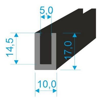 00535095 Pryžový profil tvaru "U", 17x10/5mm, 60°Sh, EPDM, -40°C/+100°C, černý – Zbozi.Blesk.cz