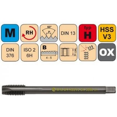 NÁSTROJE CZ Závitník strojní M6x1 ISO2 HSSV3 OX DIN 376 B - 3590 - CZZ3590-M6-ISO2 – Zboží Mobilmania