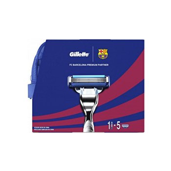 Gillette Mach3 FC Barcelona Holicí strojek Mach3 + náhradní hlavice Gillette Mach3 5 ks + Zklidňující gel na holení Mach3 Extra Comfort Shave Gel 75 ml dárková sada