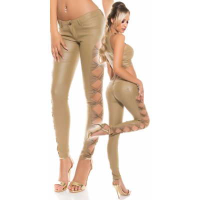 Koucla leather look trousers with side loops BEIGE – Zboží Mobilmania