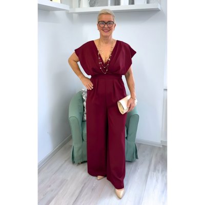 Bicotone společenský overal s rozšířenými rukávy a širokými nohavicemi vínový – Zbozi.Blesk.cz