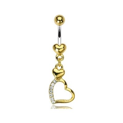 Šperky4U pozlacený piercing do pupíku s motivem srdíček WP01106 – Zboží Mobilmania