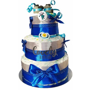 BabyDort královsky modrý třípatrový plenkový dort pro miminko economy