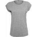 Build Your Brand Prodloužené splývavé tričko s ohrnutými rukávy šedá melír