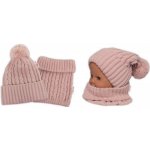 Baby Nellys Zimní čepice na zavazování s bambulky šál pudrově růžová – Sleviste.cz