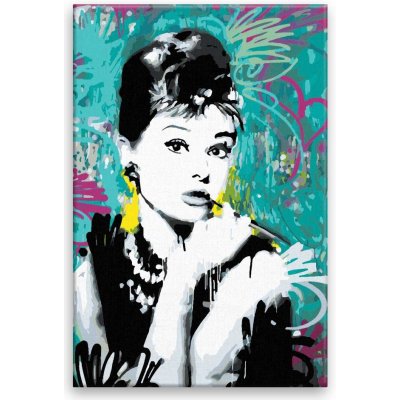 Malování podle čísel Audrey Hepburn v barevném pozadím – Zboží Mobilmania