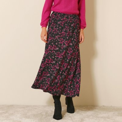Blancheporte krepová midi sukně s potiskem černá/purpurová – Zboží Mobilmania