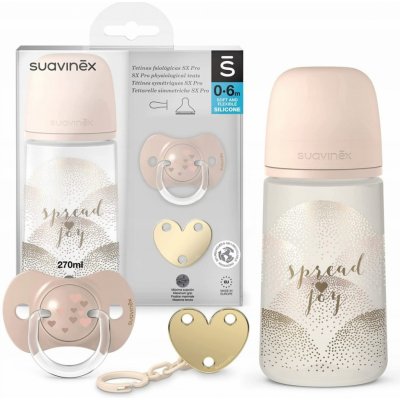 Suavinex safa+ dudlík fyziologický klip Joy stříbrná varianta sada+dudlík fyziologický +klip Joy krémová 270ml – Zboží Dáma