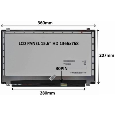 LCD PANEL 15,6" HD 1366x768 30PIN LESKLÝ / ÚCHYTY NAHOŘE A DOLE – Sleviste.cz