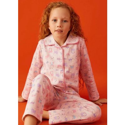 Růžové klasické celo propínací dívčí pyžamo na knoflíky Stylistka pejsků růžová – Zboží Mobilmania