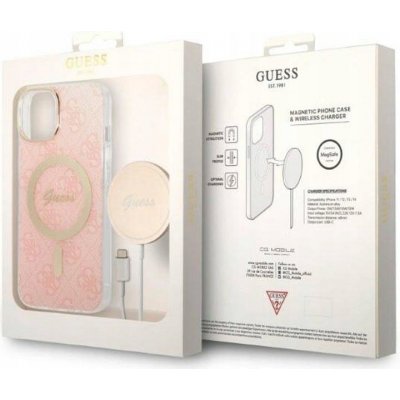Pouzdro Guess 4G MagSafe Kompatibilní Zadní + Bezdrátová Nabíječka iPhone 14 Plus ružové