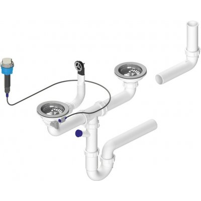 Bruckner Dřezový sifon s přepadem, ovládáním a odbočkou, 6/4", pro dvojdřez, včetně pilety, DN40, bílá, 155.129.0 – Hledejceny.cz