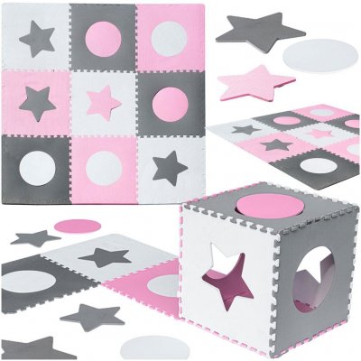 INKA Pěnová podložka puzzle pro děti 180x180cm 9 dílků šedá a růžová – Zboží Mobilmania