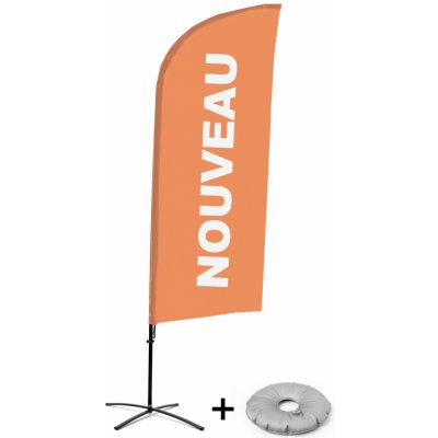 Jansen Display Kompletní sada reklamní vlajky ve tvaru křídla, Novinka, oranžová, francouzština Křížová Základna, 1273 x 3030 mm – Zboží Živě
