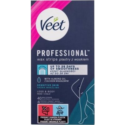 Veet Professional Wax Strips Sensitive Skin Legs & Body voskové depilační pásky na tělo 40 ks – Hledejceny.cz