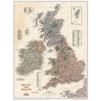 National Geographic Velká Británie a Irsko - nástěnná mapa Executive 60 x 77 cm Varianta: bez rámu v tubusu, Provedení: laminovaná mapa v lištách