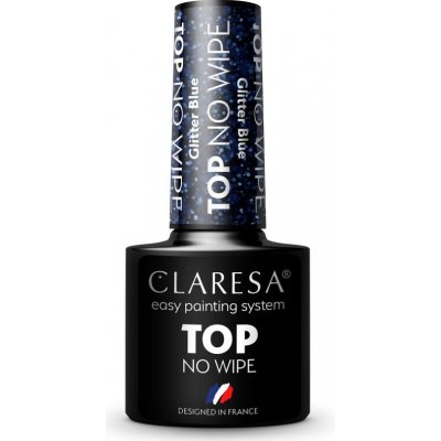 Claresa UV/LED Top Glitter No Wipe gelový vrchní lak na nehty třpytivý odstín Glitter Blue 5 g – Sleviste.cz