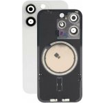 Kryt Apple iPhone 15 Pro Sklo Zadního Housingu + Sklíčko Kamery + Kovová Destička + Magsafe Magnet White Titanium – Zboží Živě