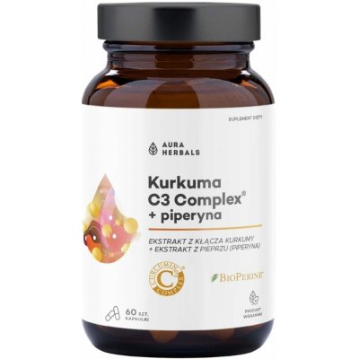 Aura Herbals Kurkuma 500 mg C3 Complex + Piperin 60 kapslí – Hledejceny.cz