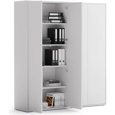 Block Kancelářská spisová skříň, 4x dveře, 1600 x 400 x 1748 mm, bílá – Zboží Mobilmania