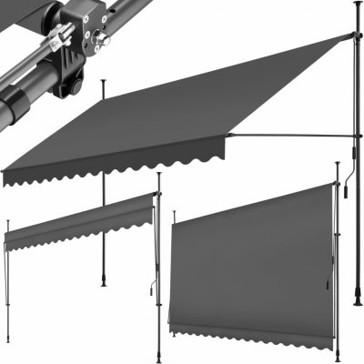 tectake Upínací markýza s ruční klikou, výškově nastavitelná - 400 x 180 cm, černá/šedá – Sleviste.cz