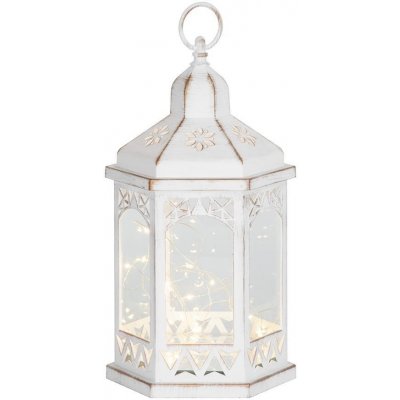 MagicHome Lucerna MagicHome Vánoce Morocco, LED teplá bílá, bílý, 3xAAA, plast, časovač, 18x15x32 cm – Hledejceny.cz