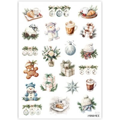 MINIMEE Papírové samolepky v aršíku A5 Bílé Vánoce – Zboží Dáma