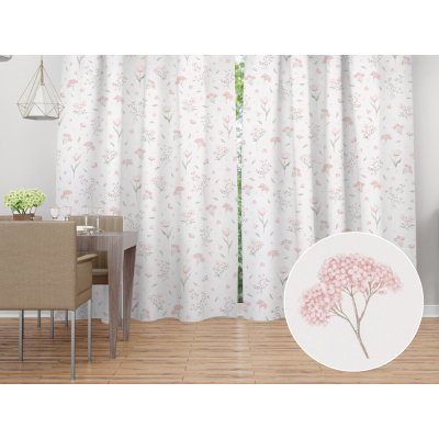 Biante Bavlněný závěs Sandra SA-741 Růžové jarní květy na bílém 150x250 cm – Hledejceny.cz