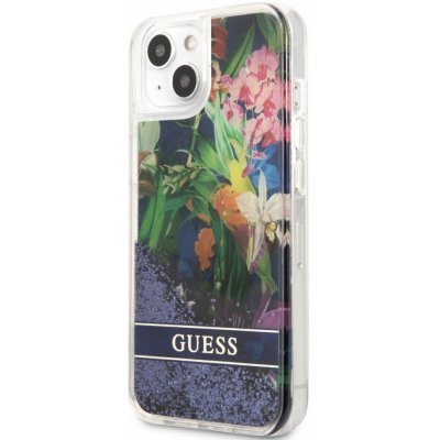 Pouzdro Guess Liquid Glitter Flower iPhone 13 mini Blue – Zboží Mobilmania