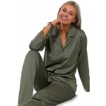 Khaki zelené elegantní saténové i krajkové pyžamo pro ženy celopropínací klasikcé 1E8495 – Zboží Mobilmania