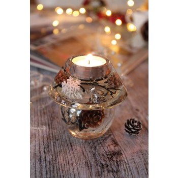 GILDE Vánoční skleněný svícen na čajovou svíčku ve tvaru lampičky Winter Story 10x9,5 cm