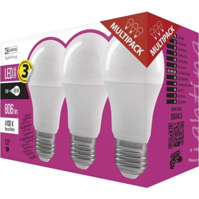 Emos LED žárovka Classic A60 9W E27 neutrální bílá 3ks – Zboží Živě