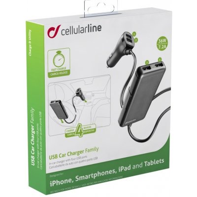 Autonabíječka Cellularline s 4 x USB, 7.2 A, černá – Zbozi.Blesk.cz