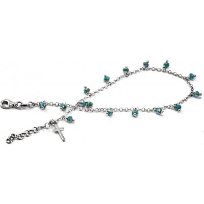 Šperky Nina Stříbrný nákotník křížek + světle modré kamínky 312 – Hledejceny.cz