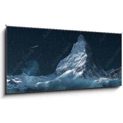Skleněný obraz 1D - 120 x 50 cm - panoramic view to the majestic Matterhorn mountain at night. Valais, Switzerland – Hledejceny.cz