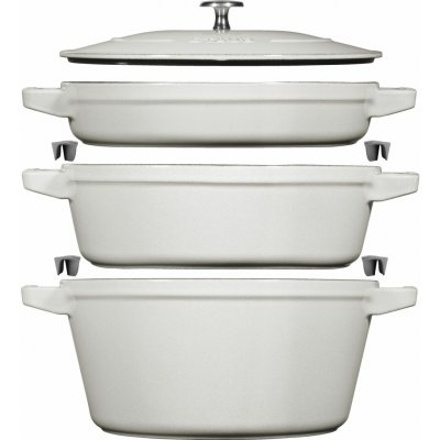 Staub Sada 3v1: litinový hrnec, kastrol a pánev s poklicí, Ø 24 cm, bílý lanýž 1010892 – Zboží Dáma
