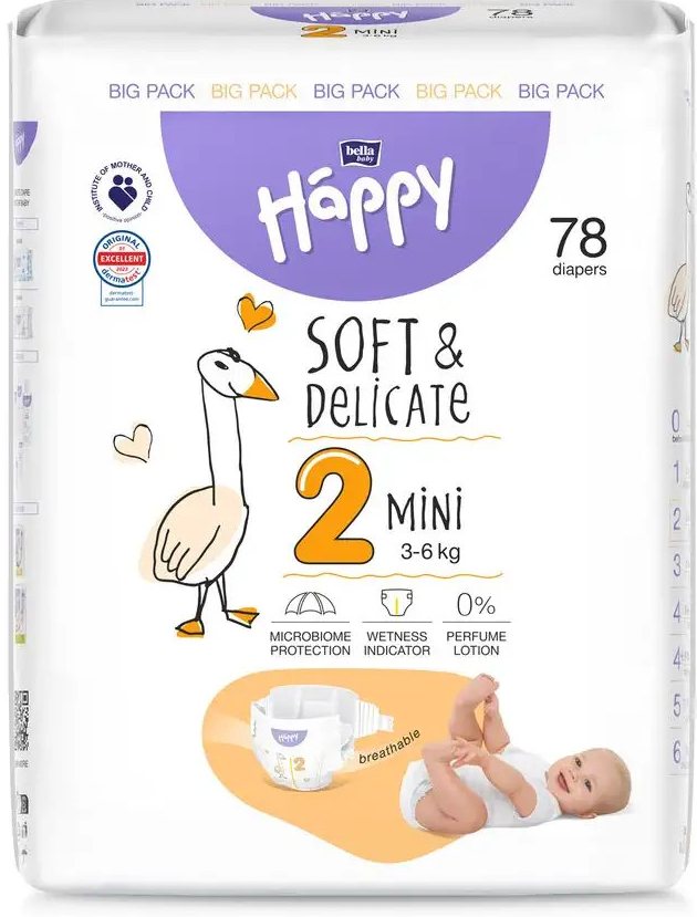 Bella Happy Soft & Delicate BigPack 2 - 3-6 kg 78 ks