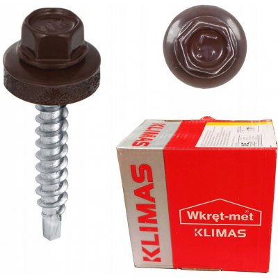 Samořezný střešní farmářský šroub KLIMAS 4,8 x 35 SW8 RAL 8017 Čokoládově hnědý s podložkou EPDM (250 ks/bal) – Zbozi.Blesk.cz