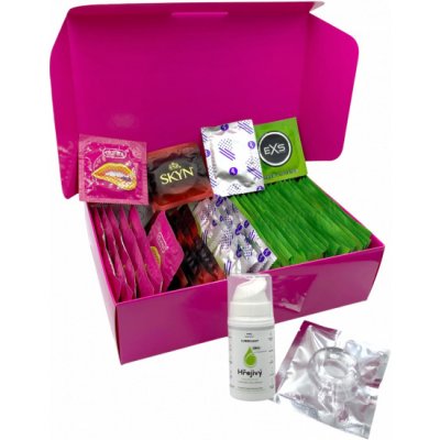 Sada vroubkovaných kondomů Stimulation pack 72 ks + SE hřejivý lubrikační gel 15 ml + erekční kroužek – Zboží Mobilmania
