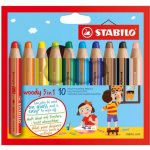 STABILO Barevná pastelka "Woody" 3v1 pastelka vodovka voskovka 10ks Pouzdro – Zboží Dáma