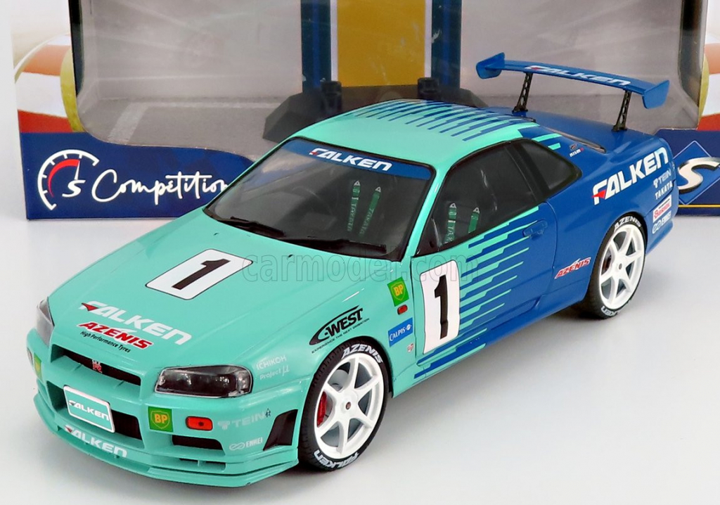 Solido Nissan Skyline r34 Gt-r Falken Drift Livery 1999 Blue 1:18