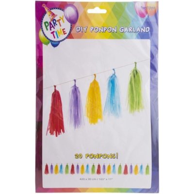 FUNNYFASHN Girlanda střapce pompom multicolor duha barevná 20 ks 420 x 30 cm – Zbozi.Blesk.cz